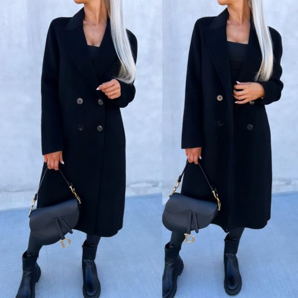 Black Buttoned Wool Coat