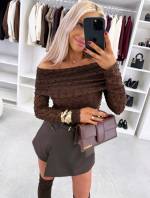 Jasny Beż Top Z Elastycznej Koronki