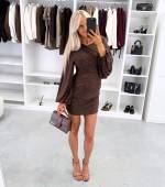 Pruun Veniv Laiade Varrukatega Bodycon Kleit