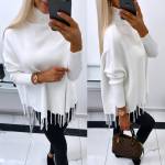 Beige High-neck Poncho With Sleeves