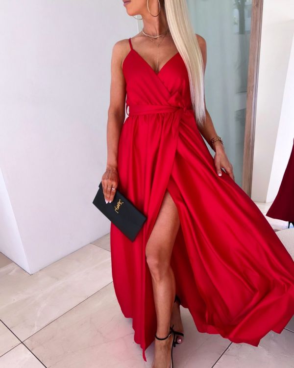 Red Silky Maxi Dress