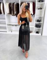 Ruda Tamprus Midi Ilgio Suknelė Su Pamušalu