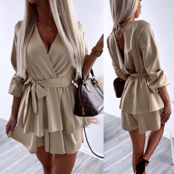 Beige Jumpsuit Made Of Slippery Fabric