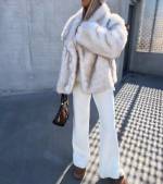 Light Beige Luxurious Short Fur Coat