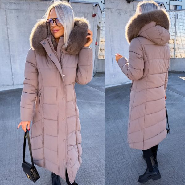 Taupė Šilta žieminė Parka Su Gobtuvu