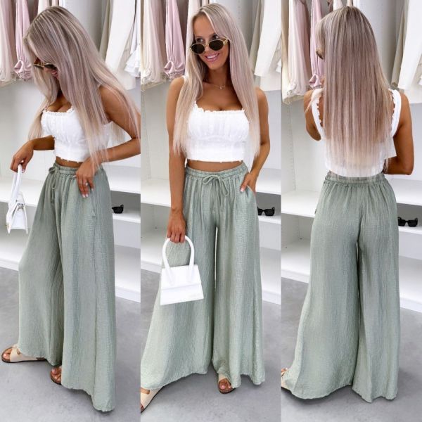 Khaki Wide-leg Flowy Trousers