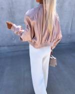 Rose Gold Oversized Satin Bomber Jacket