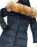 Black Long Winter Parka With Natural Fur And Waterproof Outer Layer