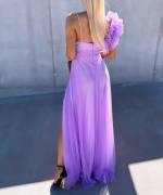 Tamsiai Violetinė Tiulio Suknelė