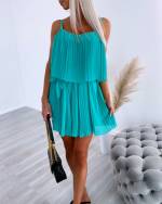 Бирюзовый Комбинезон со складками