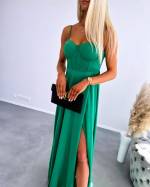 Alyvuogių žalia Šilkinė Maxi Suknelė