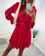 Raudona Chiffon Belted Dress