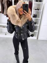 Brūns Parka Ar Regulējamu Jostu Un Greznu Mākslīgās Kažokādas Apdari