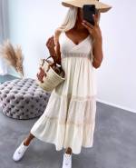 White Summer Midi Dress With Lace Top