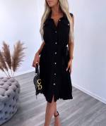 Black Dress With Slippery Material Buttons