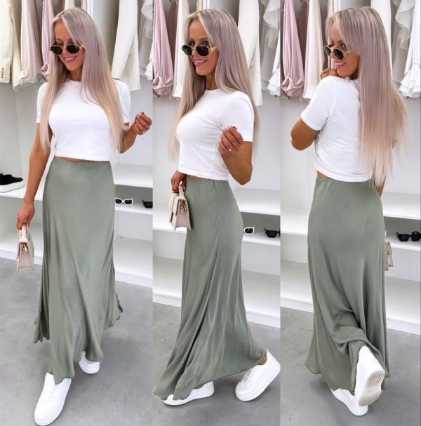 Khaki Long Airy Skirt