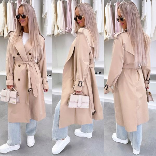 Beige Oversized Trench Coat