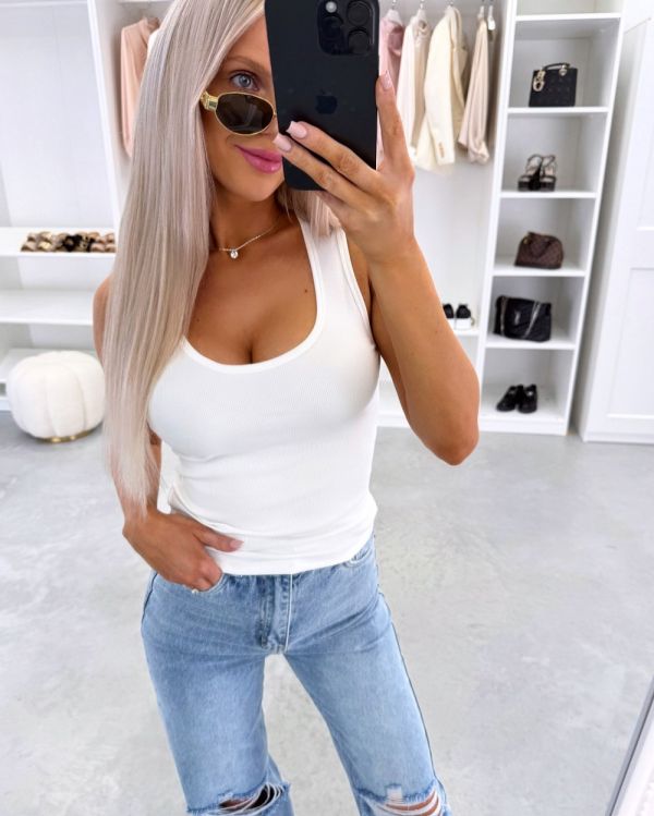 White Comfortable Stretch Fabric Top