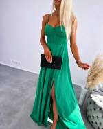 Alyvuogių žalia Šilkinė Maxi Suknelė