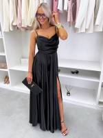 Rožinis Satininė Maxi Suknelė