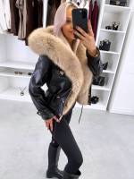 Brūns Parka Ar Regulējamu Jostu Un Greznu Mākslīgās Kažokādas Apdari