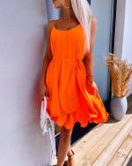 Beige Chiffon Dress With Shoulder Straps