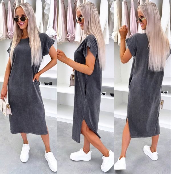 Dark Gray Shirt Dress With Pockets
